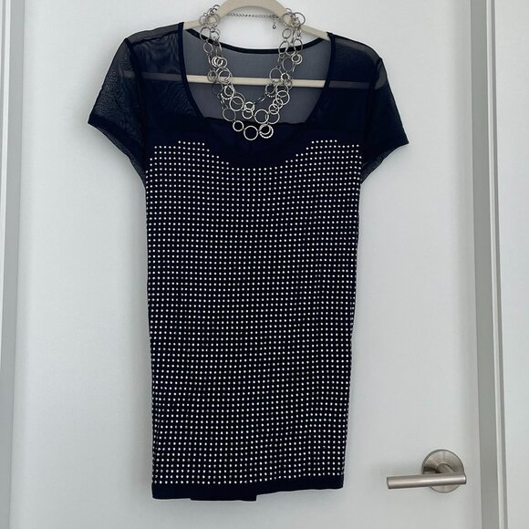 INC Studded Navy Dressy T-Shirt Round Neck Short Sleeve Lightweight Top XL - Picture 2 of 4